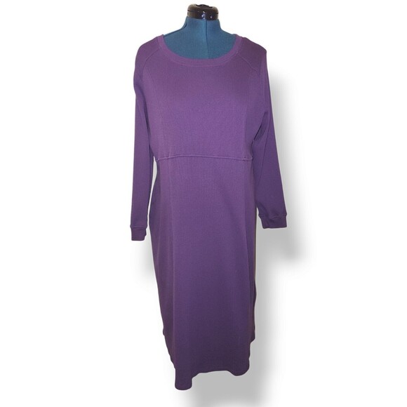 Woman Within Women's Plus Size 1X Purple Thermal Knit A-Line Dress W/ Pockets - Picture 2 of 7